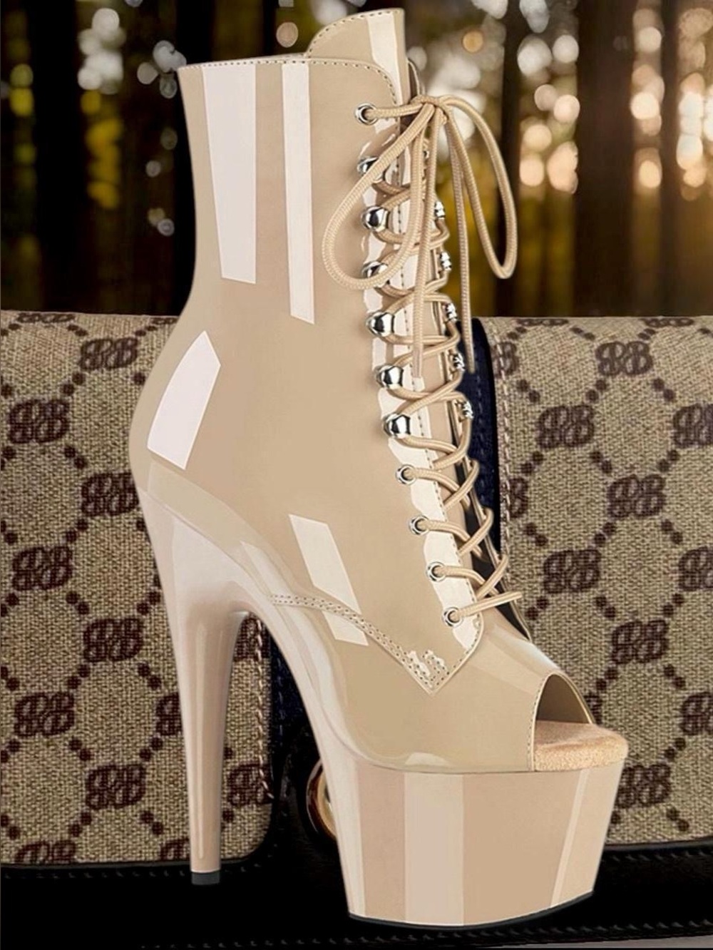 BOTH ITEMS:Nude Patent Platform Boots & Classic Lux Bag